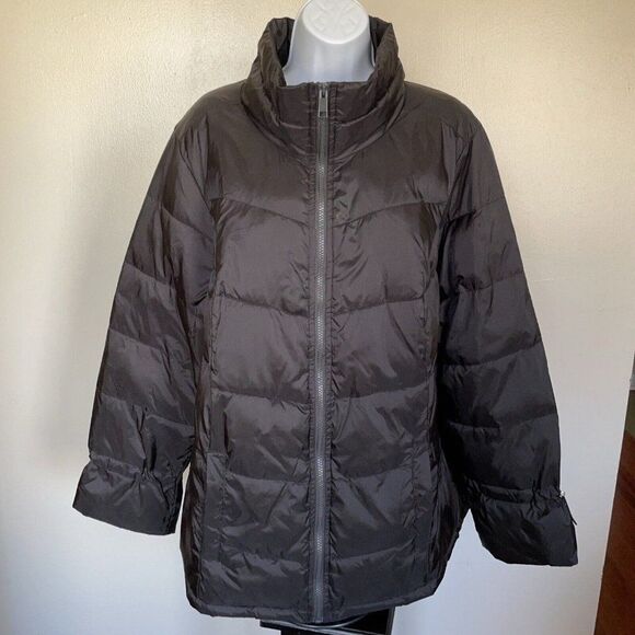 Womens Motto Quilted Puffer Jacket Coat Black Funnel Collar Plus Sz 1X Full Zip - Picture 1 of 8